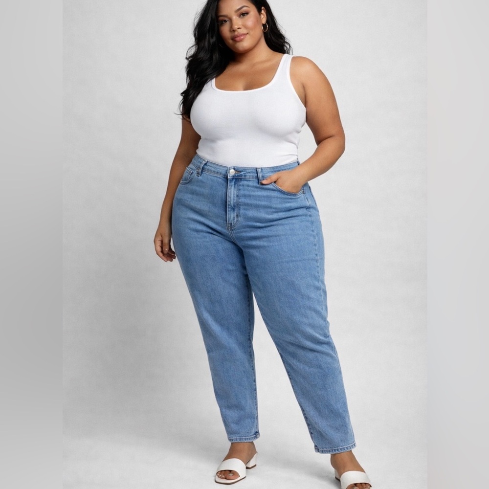 PrettyLittleThing Plus Stretch Jeans High Rise Blue Size  20 Plus Denim Casual